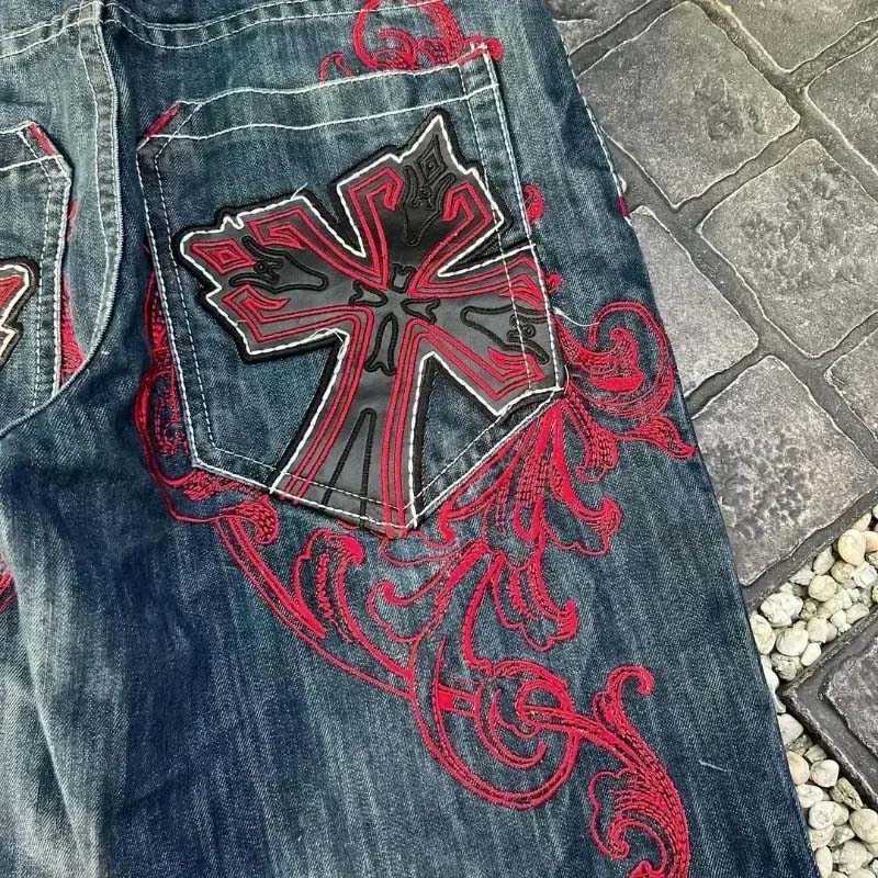 Hip Hop Gothic Cross Embroidered Denim Shorts