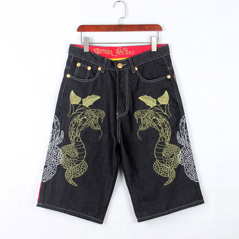 Hip Hop Embroidered 7-Point Denim Shorts