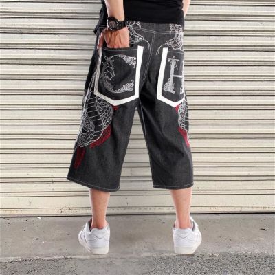 Hip Hop Embroidered 7-Point Denim Shorts