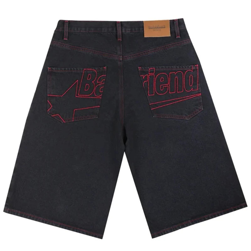 Hip Hop Monogrammed Embroidered 7-Point Denim Shorts