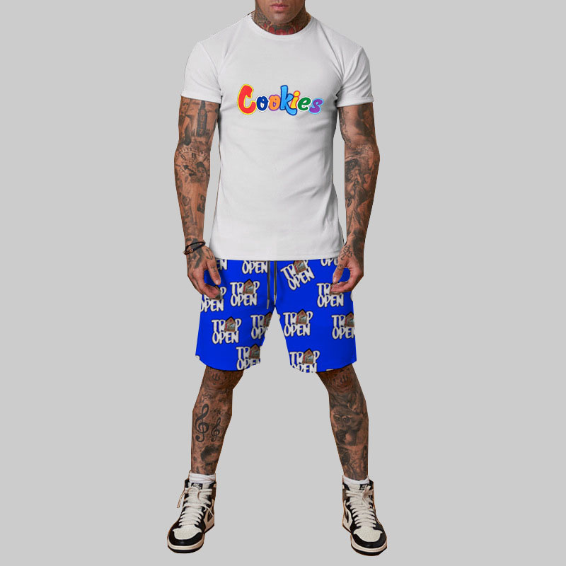 Hip Hop Alphabet Colorful Short Sleeve Sports Suit