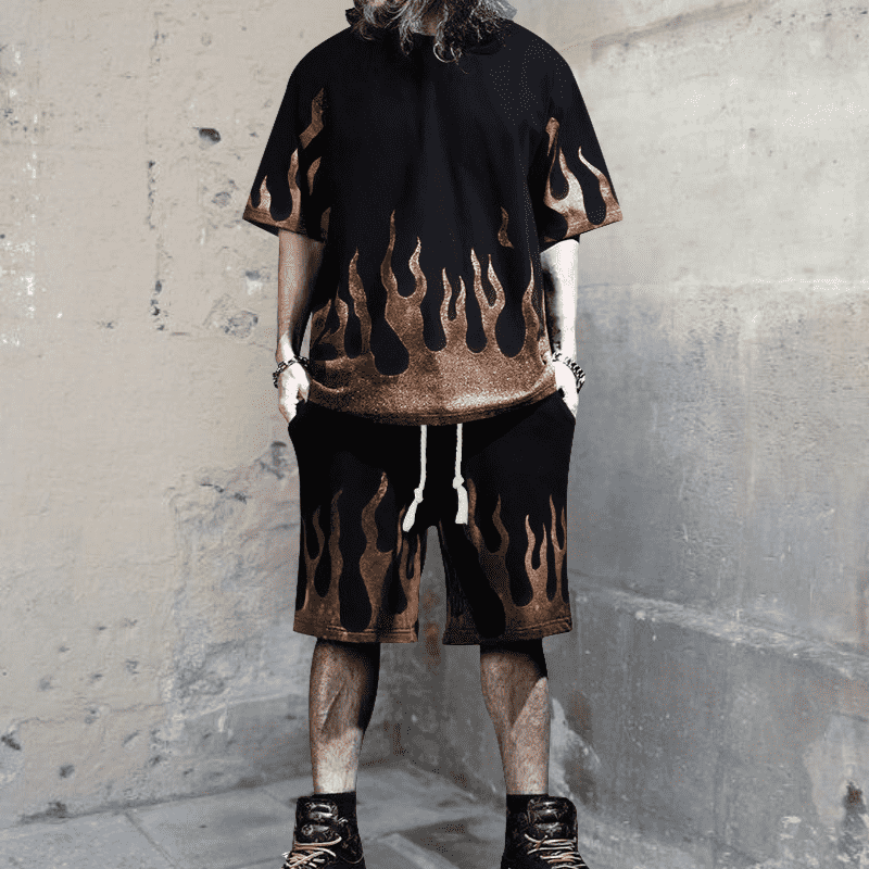 Flame Print Athletic Short Sleeve Suit