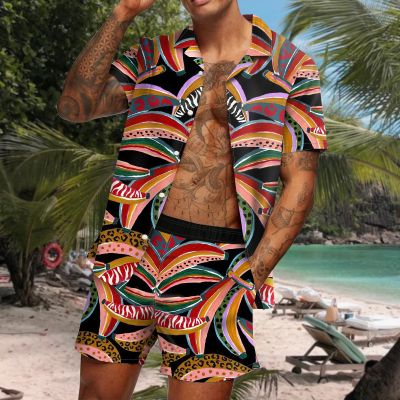 Colorful Line Hawaiian Short Sleeve Shirt Set