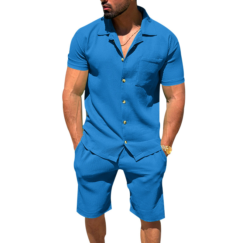 Solid Color Short Sleeve Shorts Shirt Set