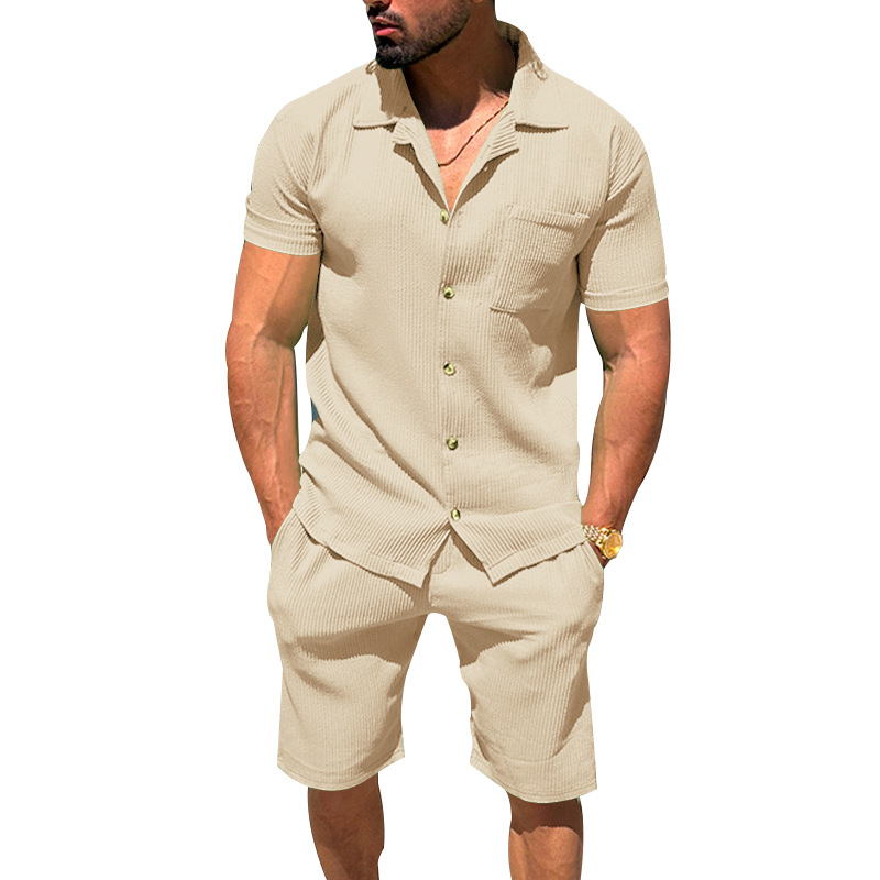 Solid Color Short Sleeve Shorts Shirt Set