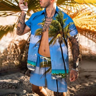 Hawaiian Palm Tree Print Shirt Set