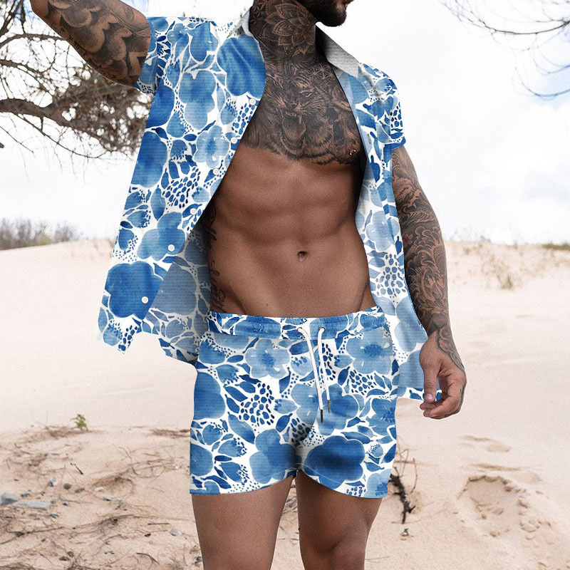 Tropical Print Beach Style Vacation Shirt Set