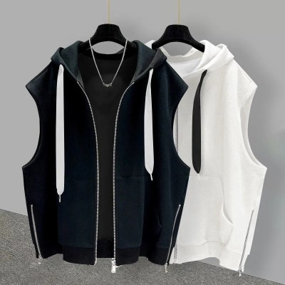 Hooded Sleeveless T-shirt With Zippered Slits