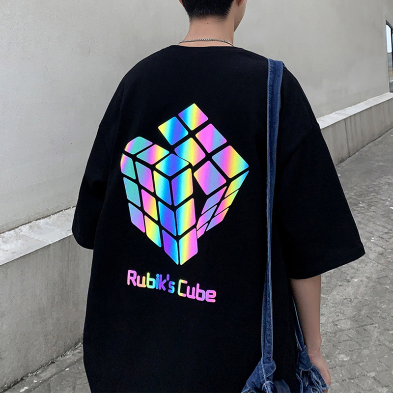 Rubik's Cube Colorful Reflective Printed T-Shirt