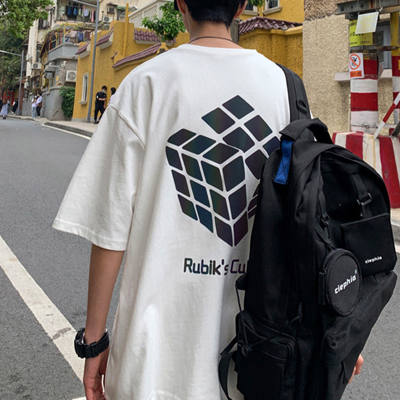 Rubik's Cube Colorful Reflective Printed T-Shirt