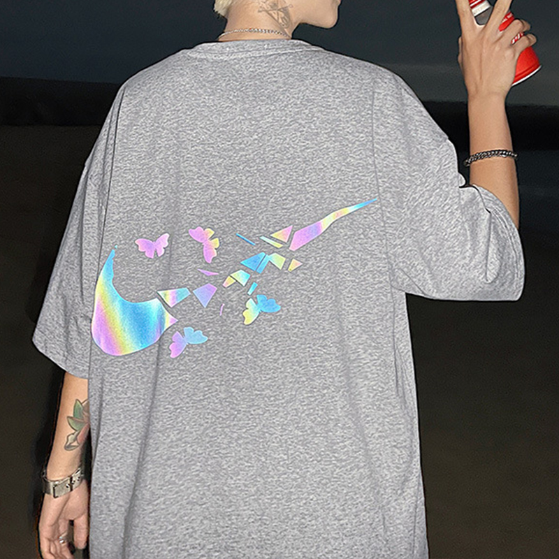 Butterfly Colorful Reflective Print Cotton T-Shirt