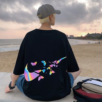 Butterfly Colorful Reflective Print Cotton T-Shirt