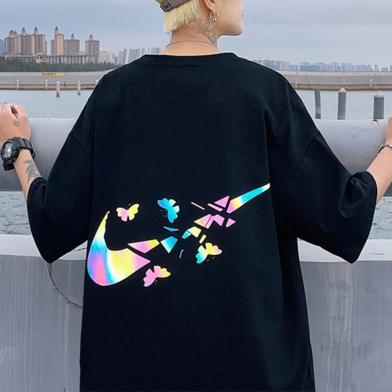 Butterfly Colorful Reflective Print Cotton T-Shirt