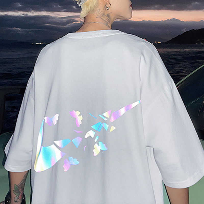 Butterfly Colorful Reflective Print Cotton T-Shirt