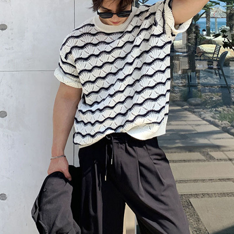 Cut Out Jersey Wave Stripe T-shirt