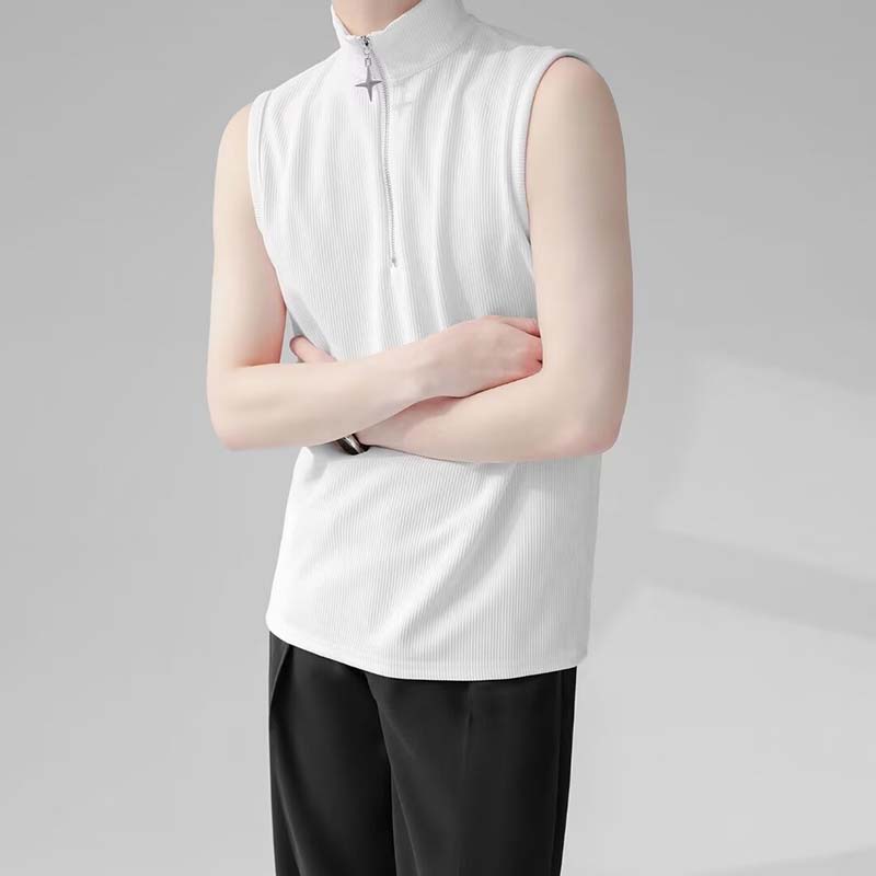 Sleeveless Stand-up Collar Zipper Sports Undershirt