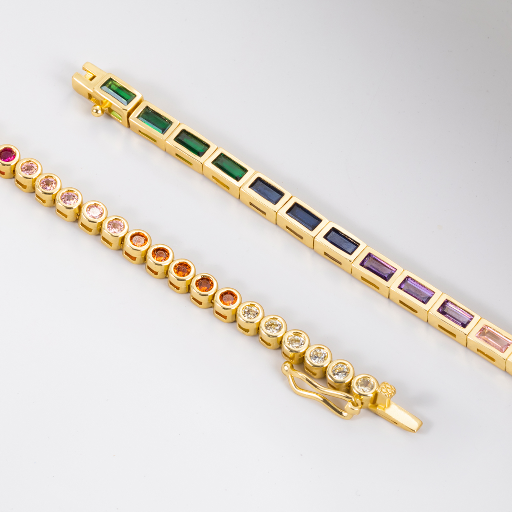 Half Rainbow Baguette & Half Round Diamond Bracelet