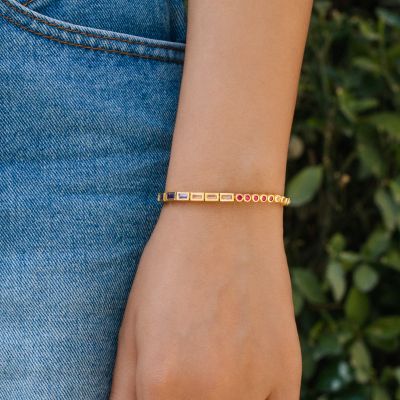 Half Rainbow Baguette & Half Round Diamond Bracelet