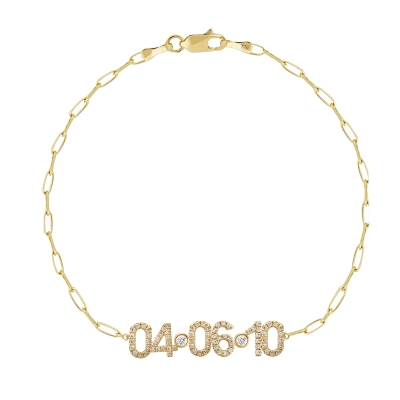 Diamond Date Bracelet With Paperclip Chain