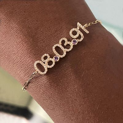 Diamond Date Birthstone Bracelet With Paperclip Chain