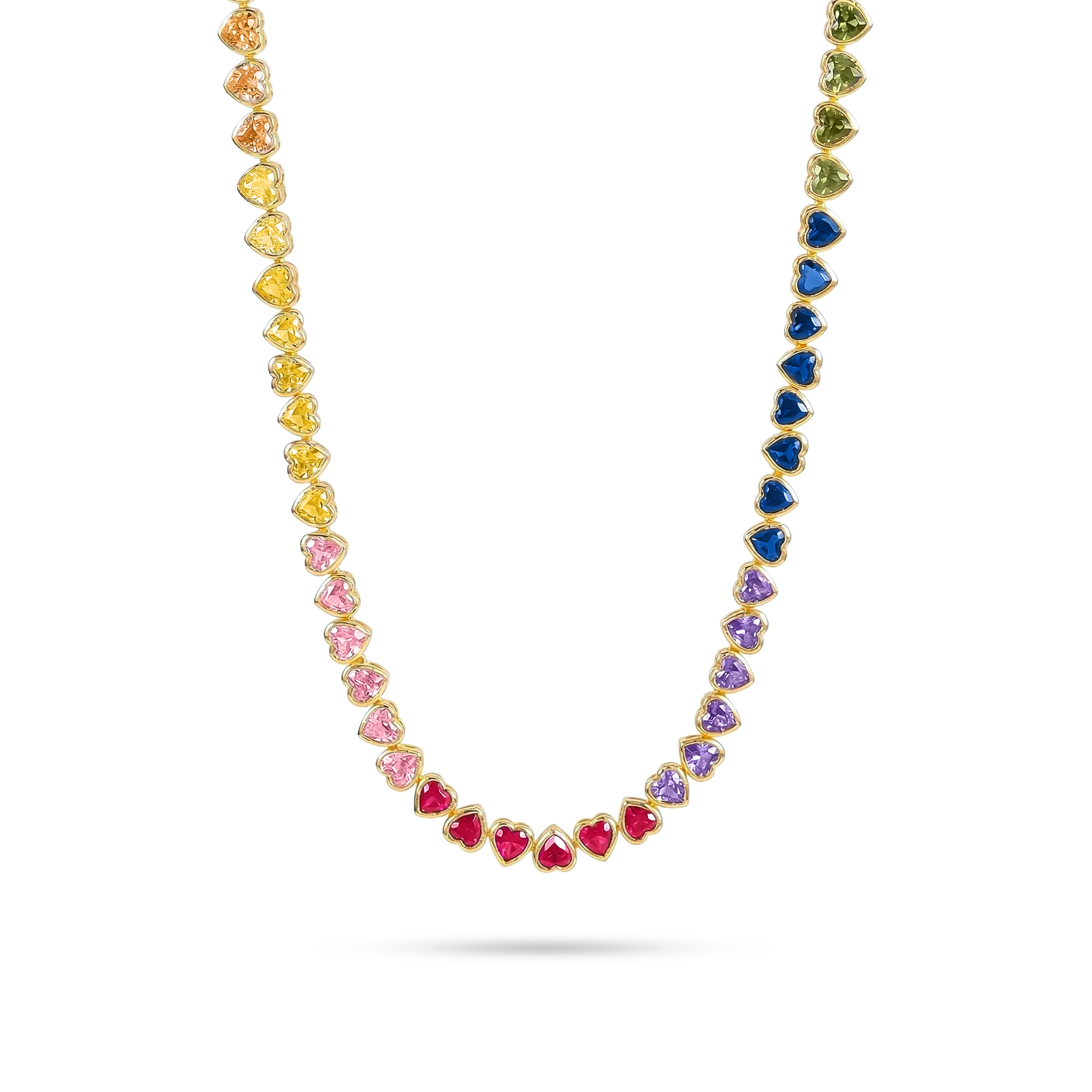 6mm Rainbow Upside Down Heart Tennis Chain in Gold