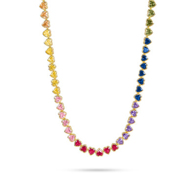 6mm Rainbow Upside Down Heart Tennis Chain in Gold