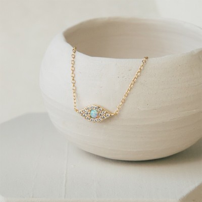 Opal Evil Eye Diamond Necklace