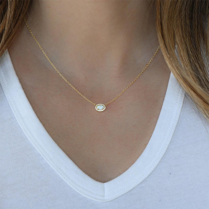 Dainty Oval White Opal Necklace