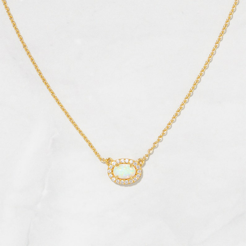 Dainty Oval White Opal Necklace