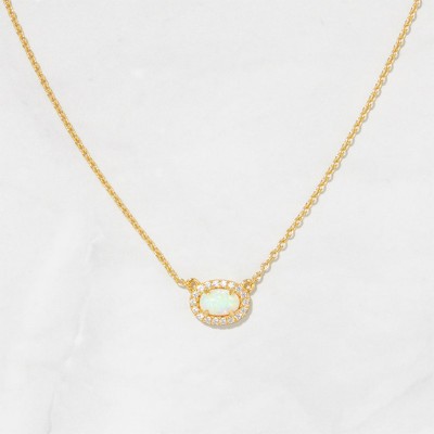 Dainty Oval White Opal Necklace