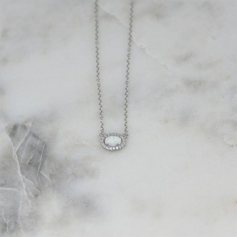 Dainty Oval White Opal Necklace