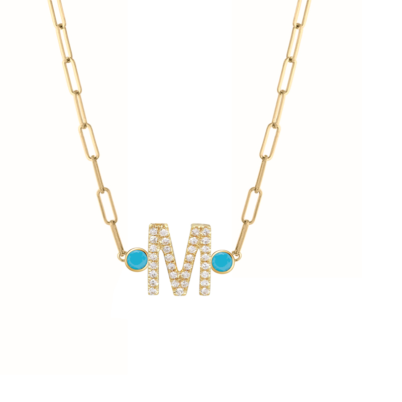 Diamond Initial & Birthstone Paper Clip Necklace