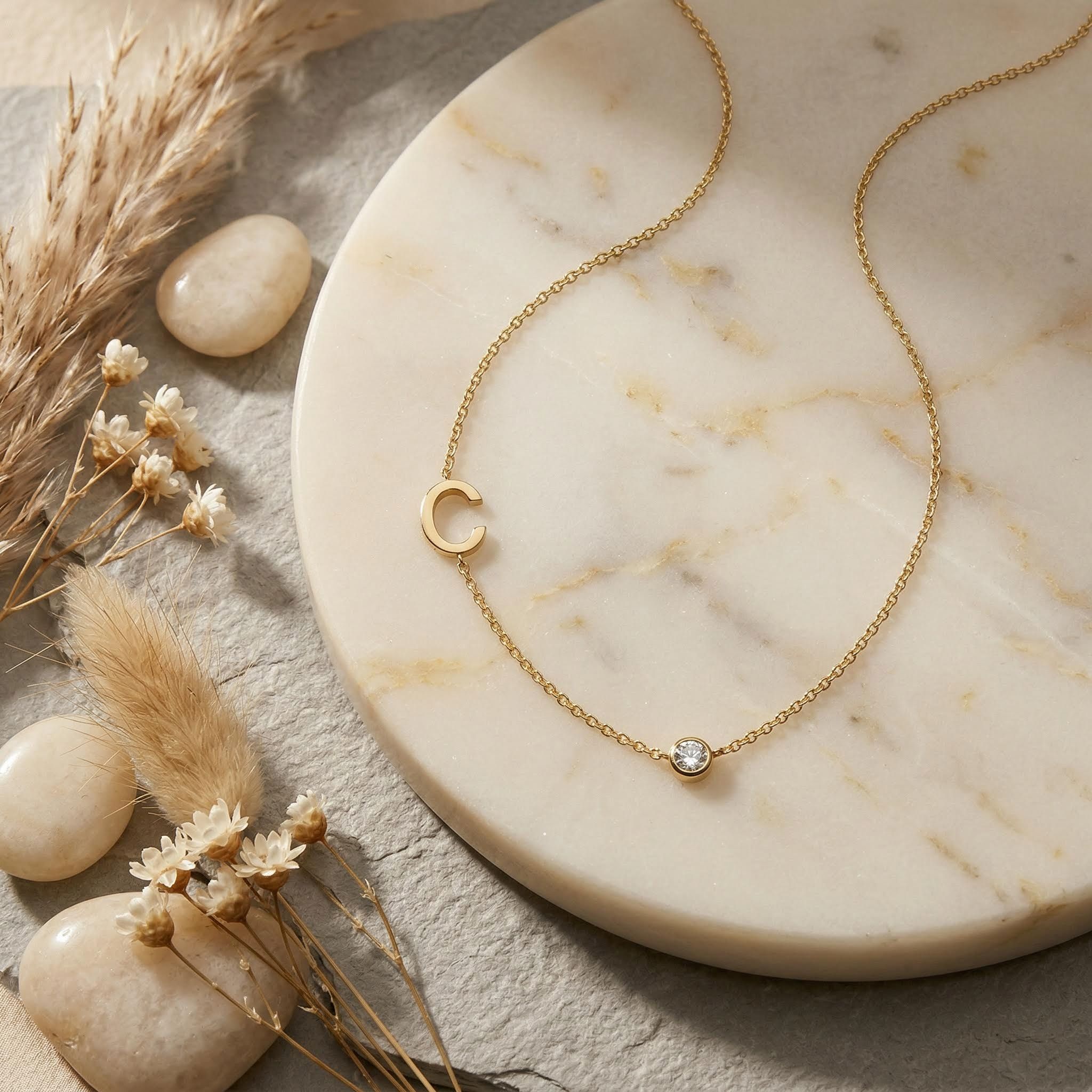 Initial and Birthstone Necklace