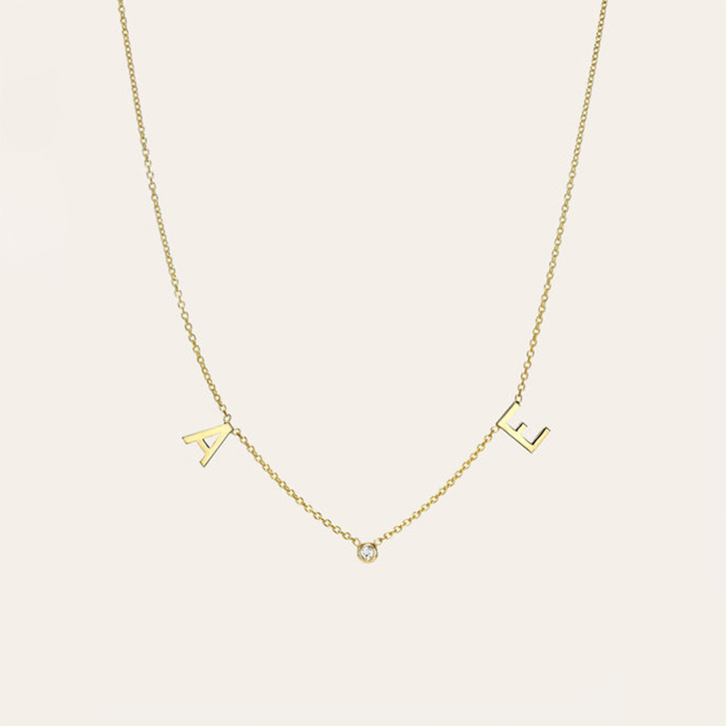 Space Initial and Diamond Bezel Necklace