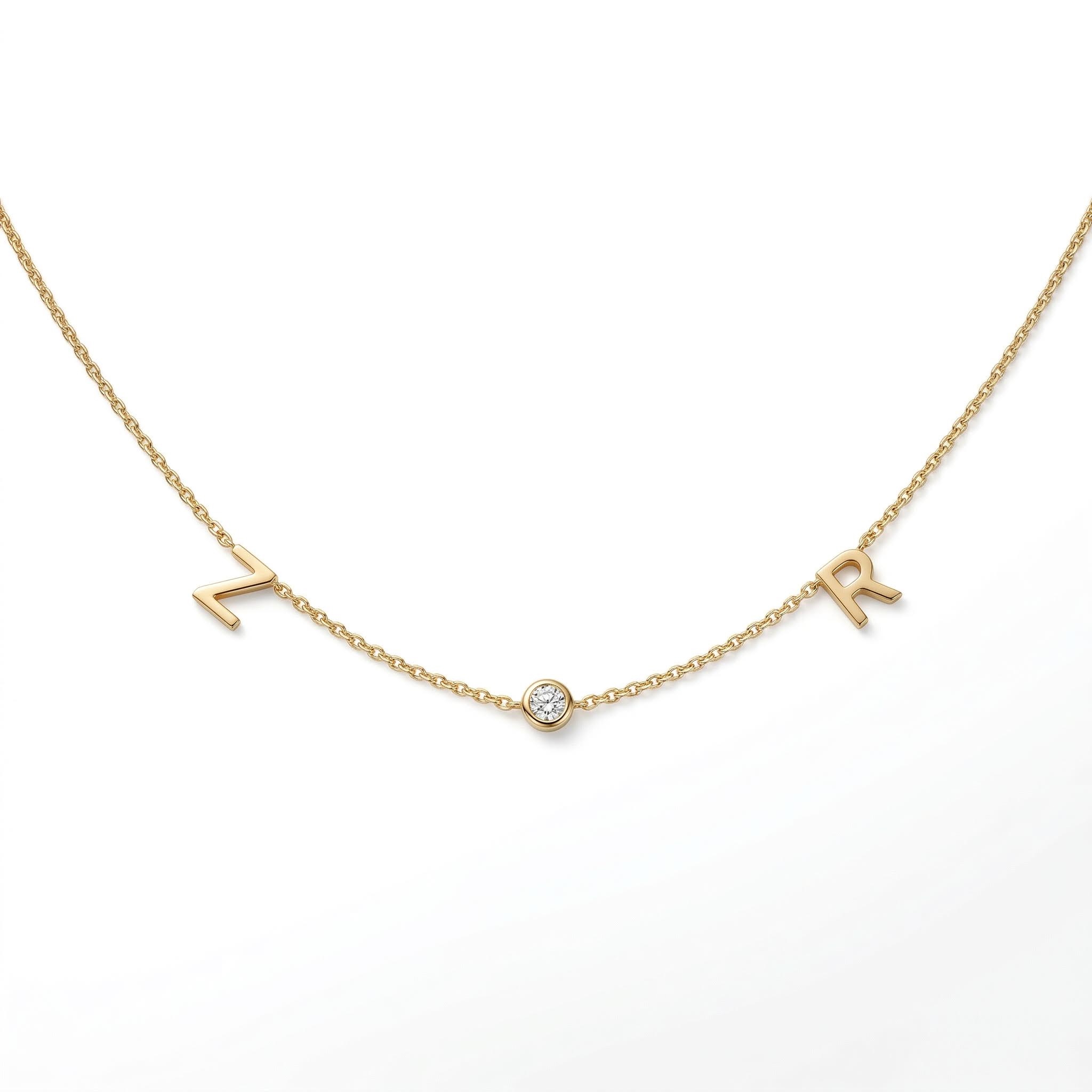 Space Initial and Diamond Bezel Necklace