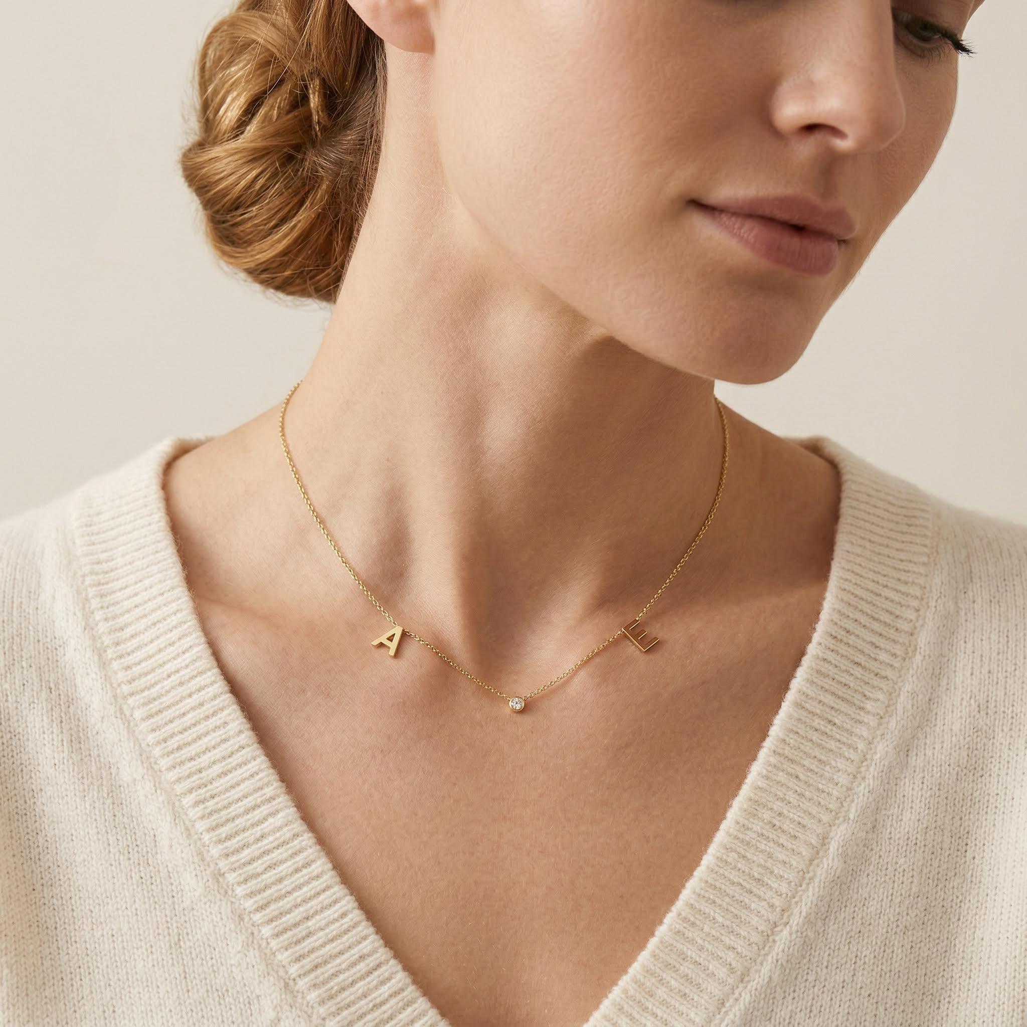 Space Initial and Diamond Bezel Necklace