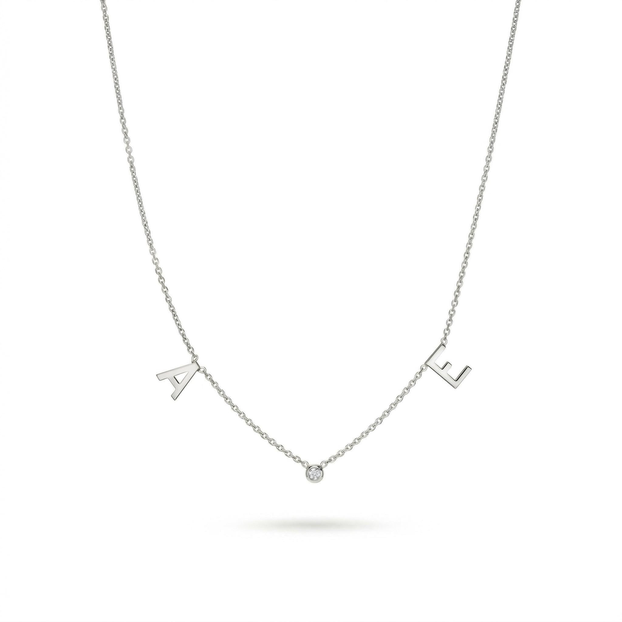 Space Initial and Diamond Bezel Necklace