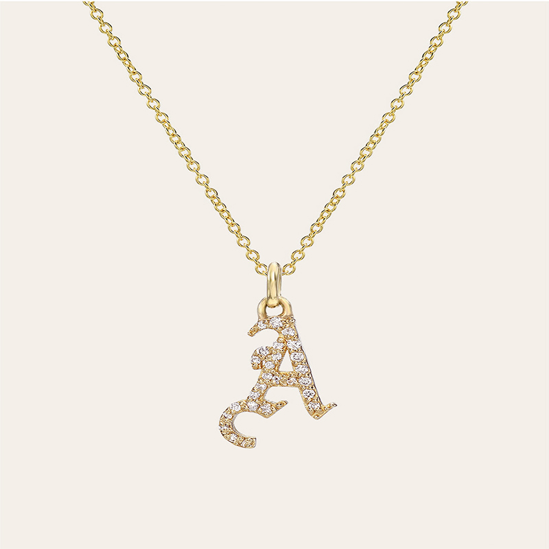 Gothic Diamond Initial Necklace