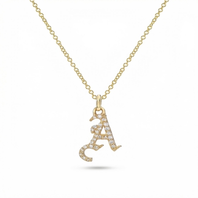Gothic Diamond Initial Necklace