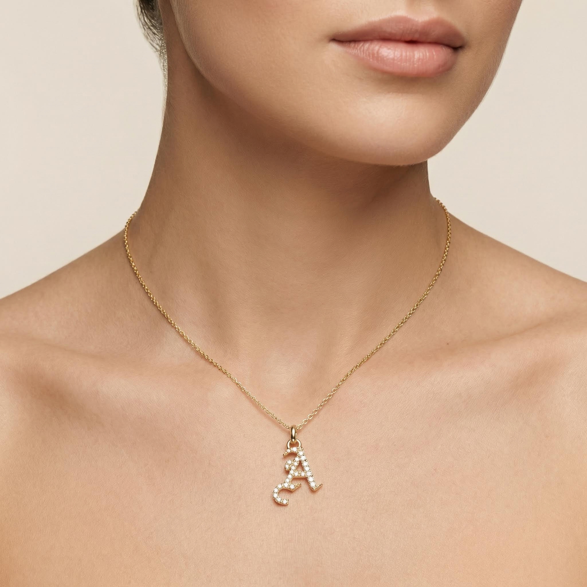 Gothic Diamond Initial Necklace Gothic Diamond Initial Necklace