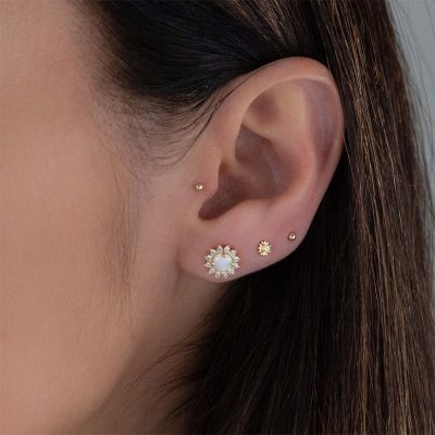 Diamond Sunflower Opal Stud Earrings