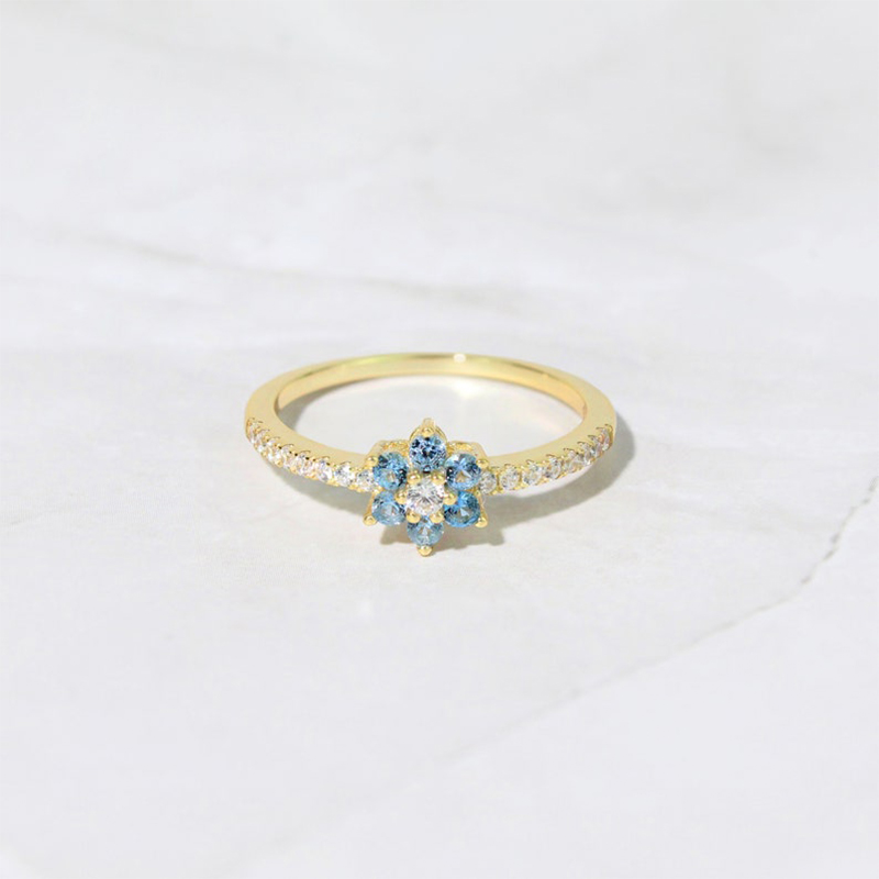 Aquamarine Flower Dainty Ring