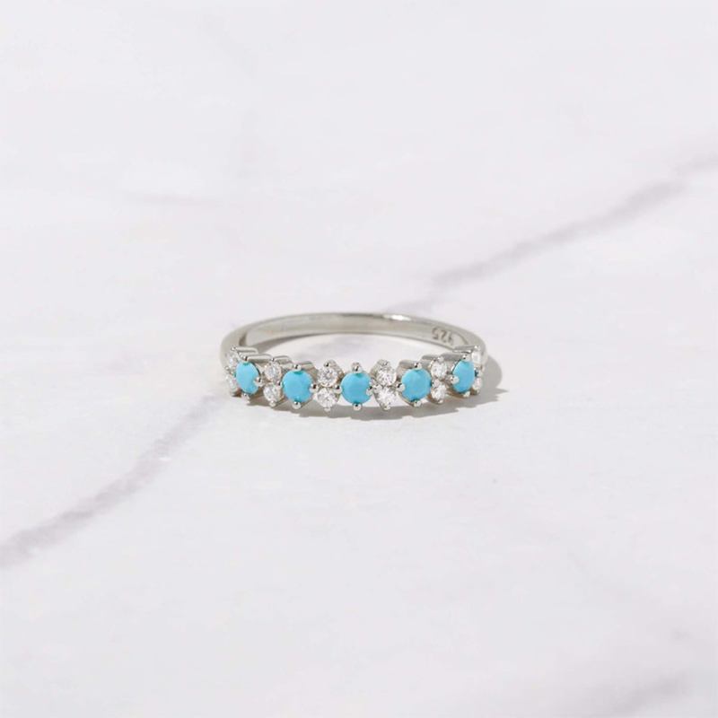 Turquoise & CZ Stone Alternating Ring