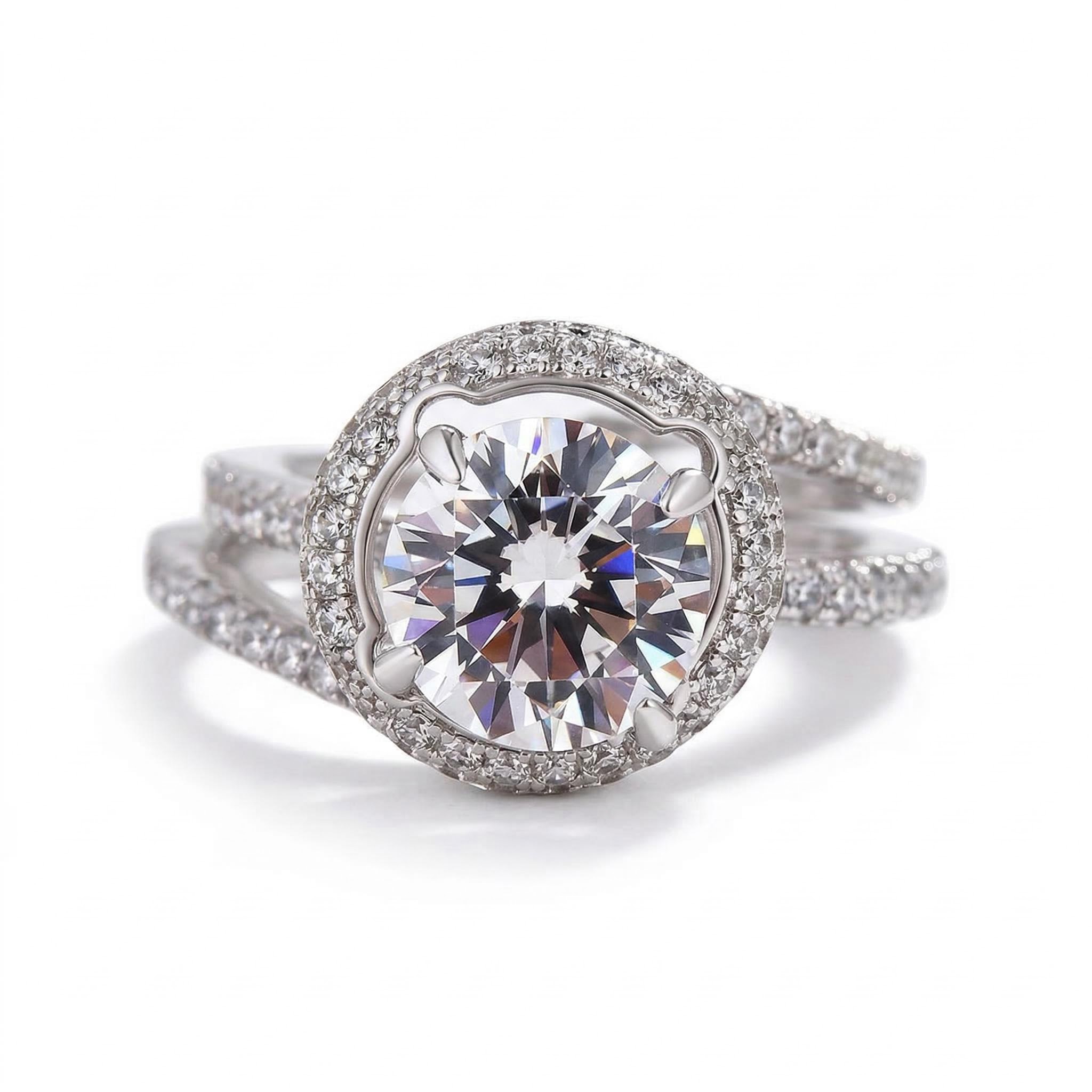 Unique Halo Round Cut Detachable Sterling Silver Ring Set