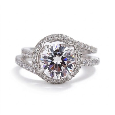 Unique Halo Round Cut Detachable Sterling Silver Ring Set