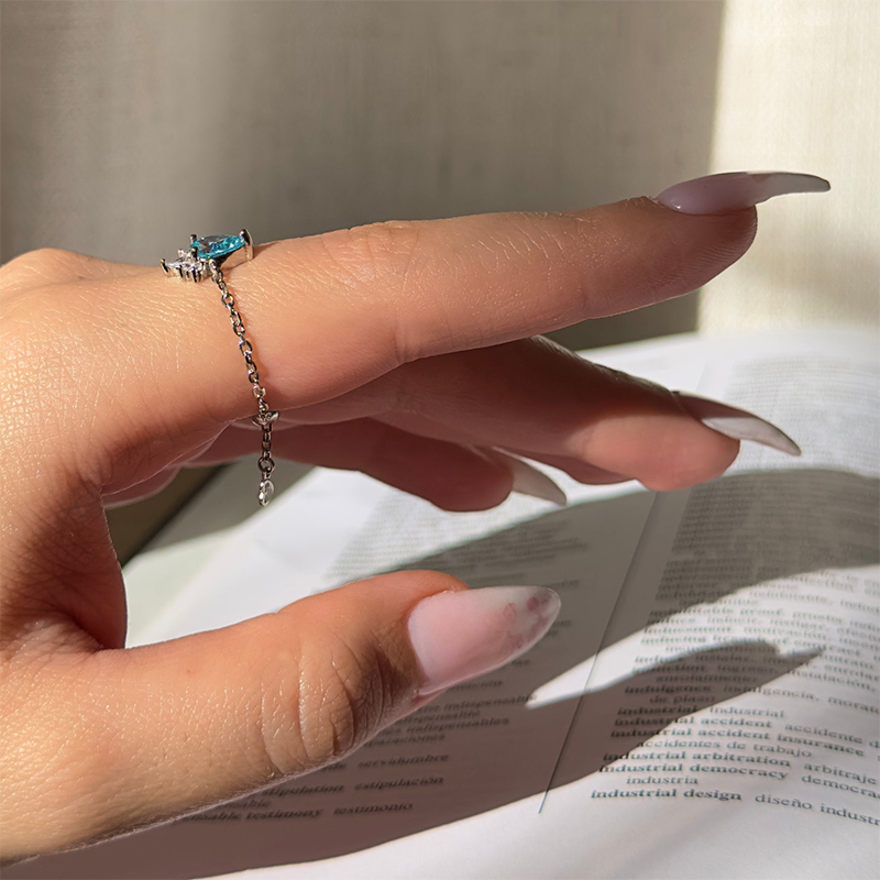 Aquamarine Adjustable Chain Ring