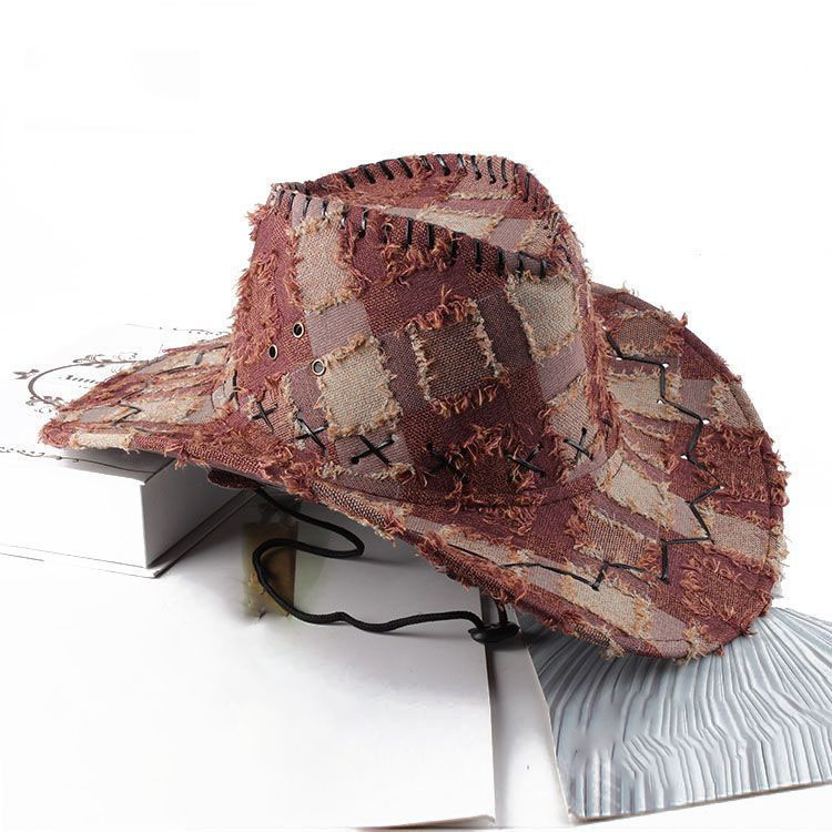 Plaid Retro Distressed Raw Edge Cowboy Hat