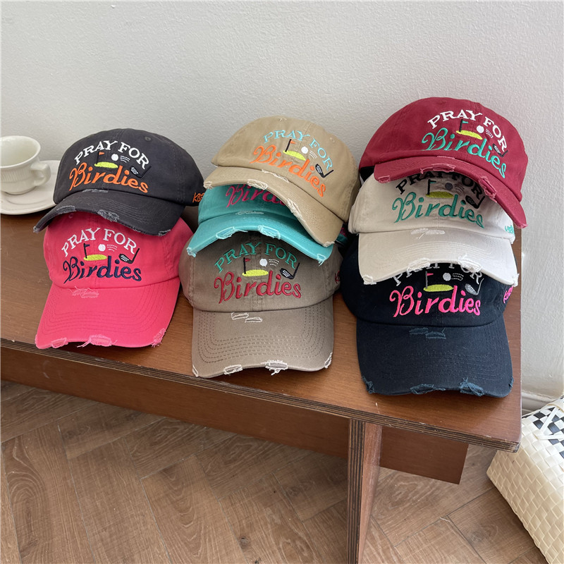 Multicolor Trendy Golf Embroidered Distressed Baseball Cap