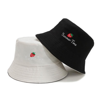 Multicolor Strawberry Embroidery Reversible Bucket Hat