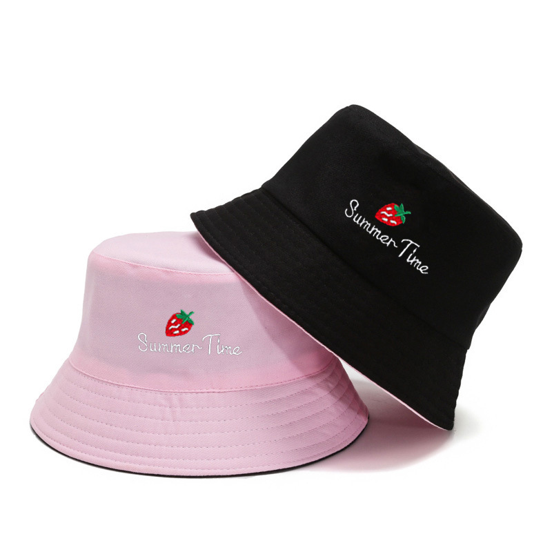 Multicolor Strawberry Embroidery Reversible Bucket Hat